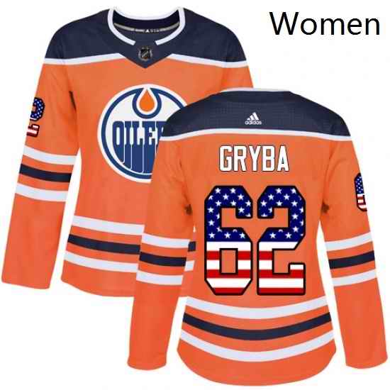 Womens Adidas Edmonton Oilers 62 Eric Gryba Authentic Orange USA Flag Fashion NHL Jersey